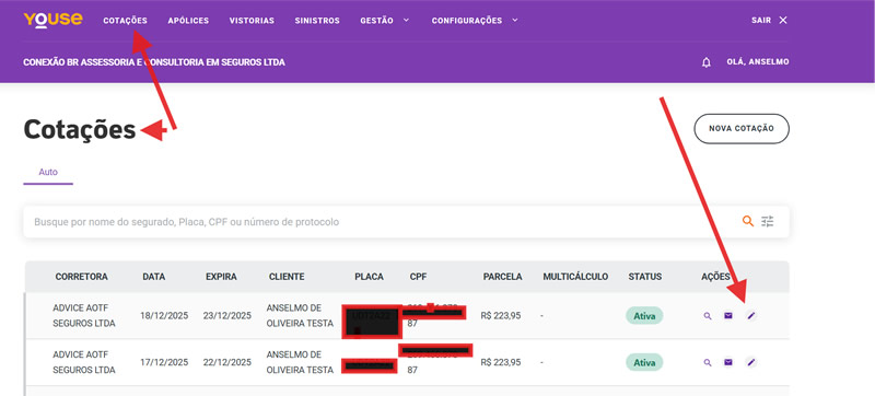 Busca de cotação