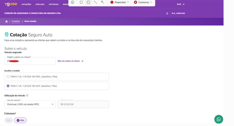 Iniciando cotação automóvel