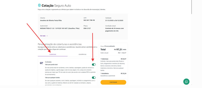 Selecionar coberturas