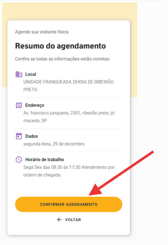 Confirmar agendamento
