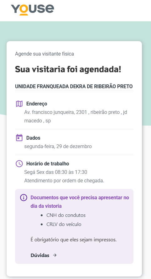 Agendamento concluído